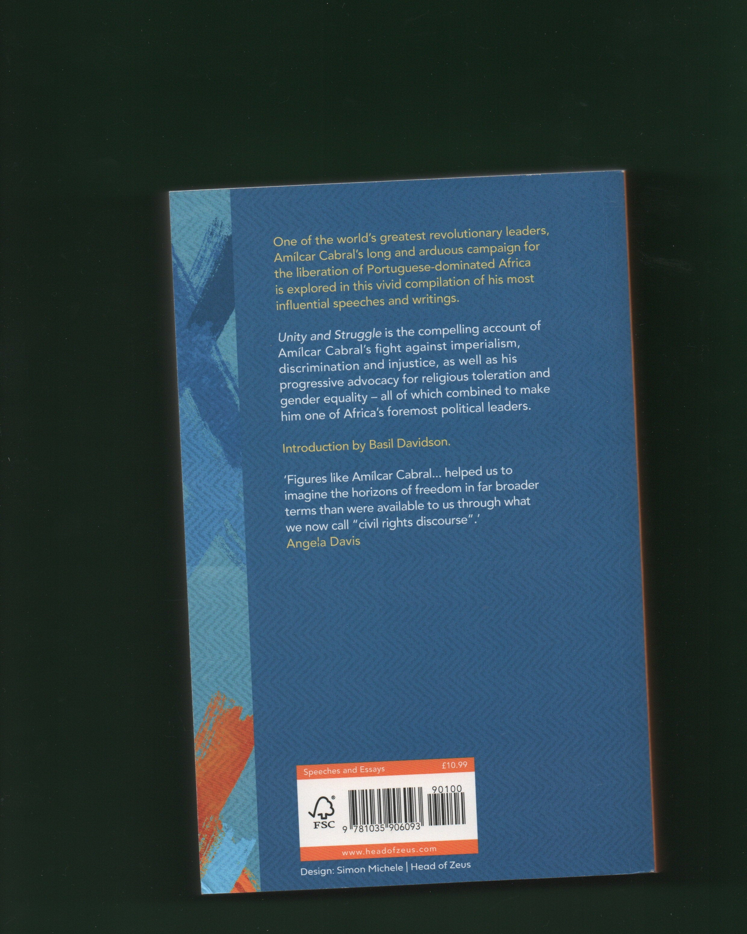 Back cover of a book with text and a barcode on a dark background