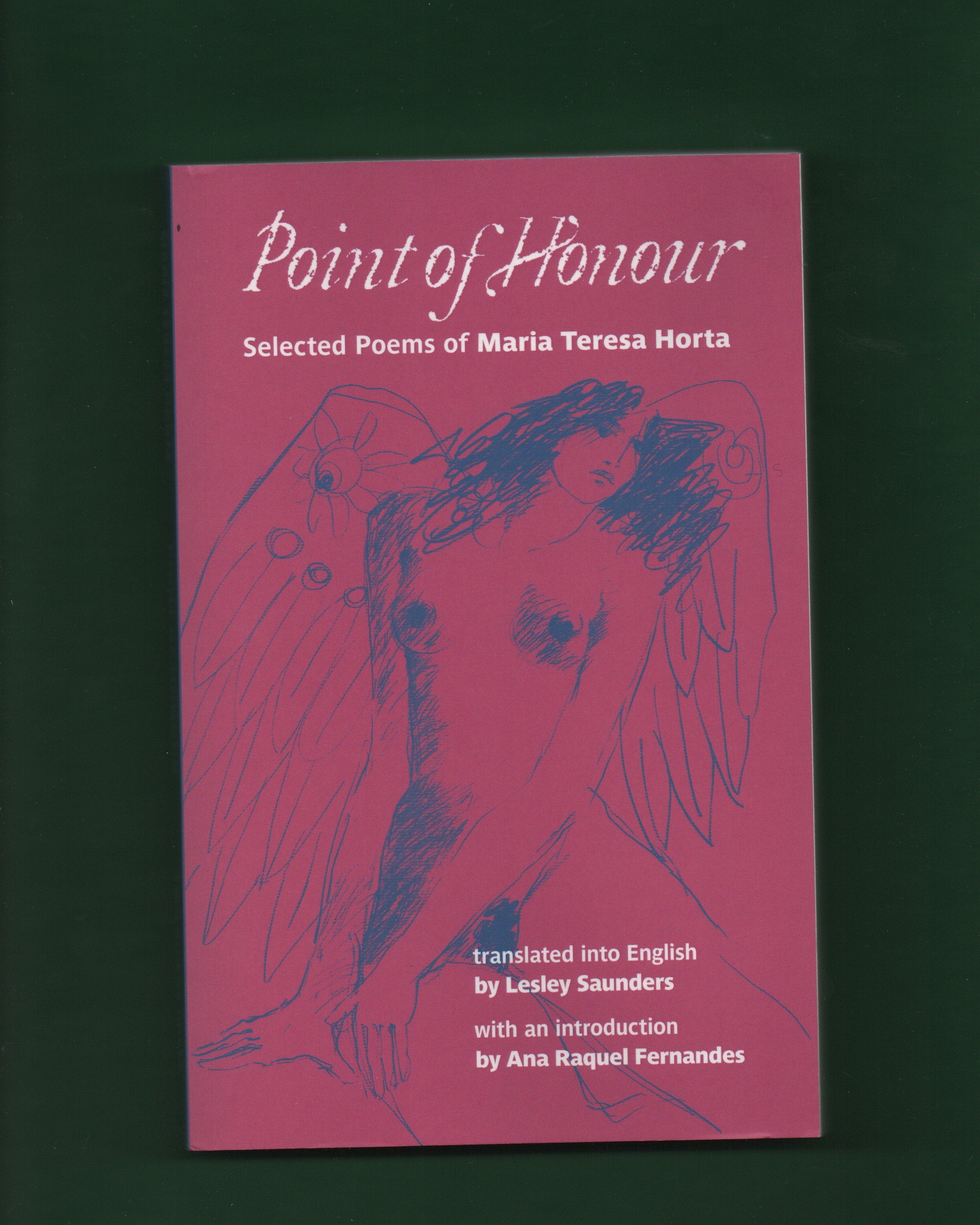 Book cover of 'Point of Honour' with a pink background and blue text and illustrations.