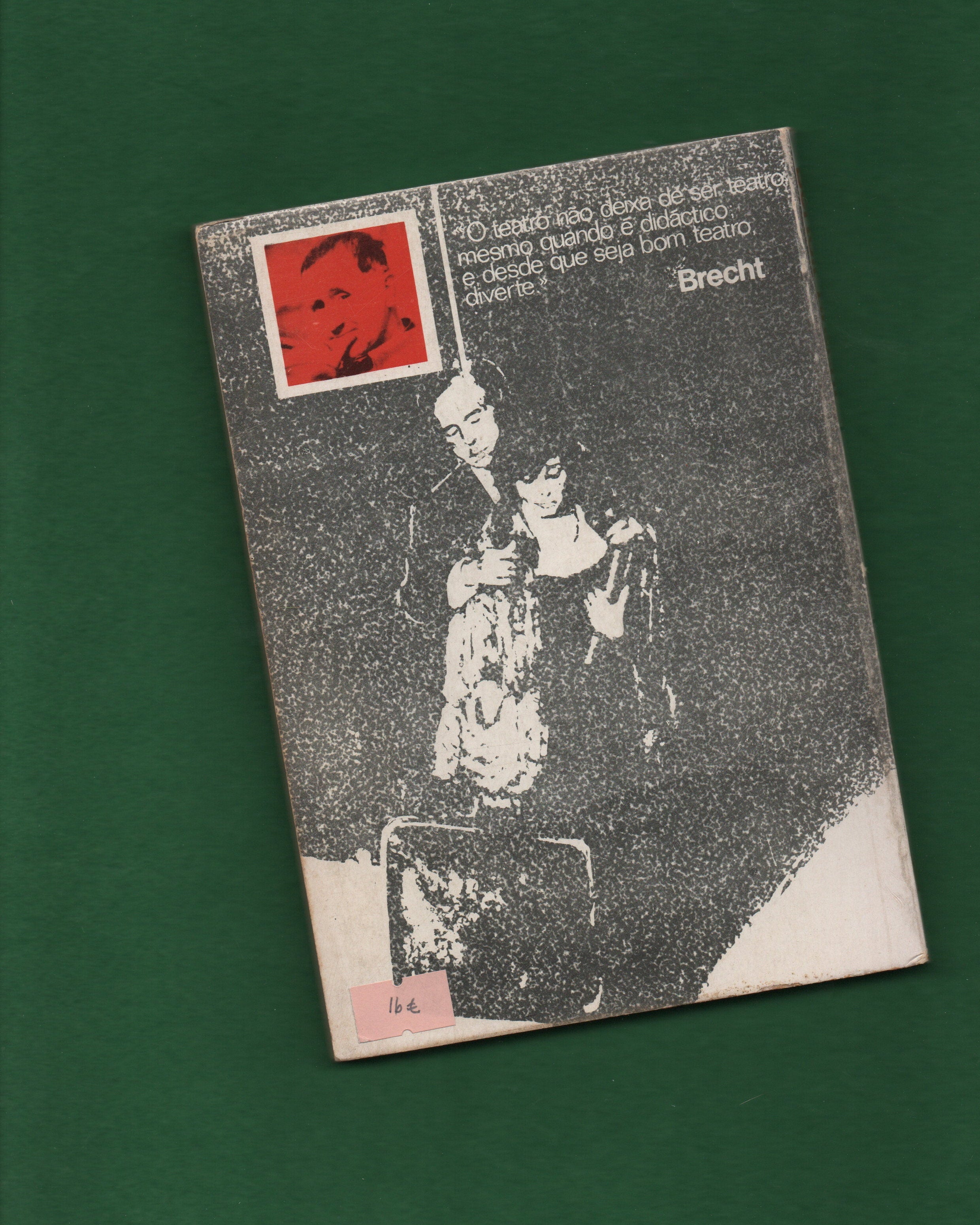 Book cover with black and white illustration of a man and woman, red square with face, and text on a green background