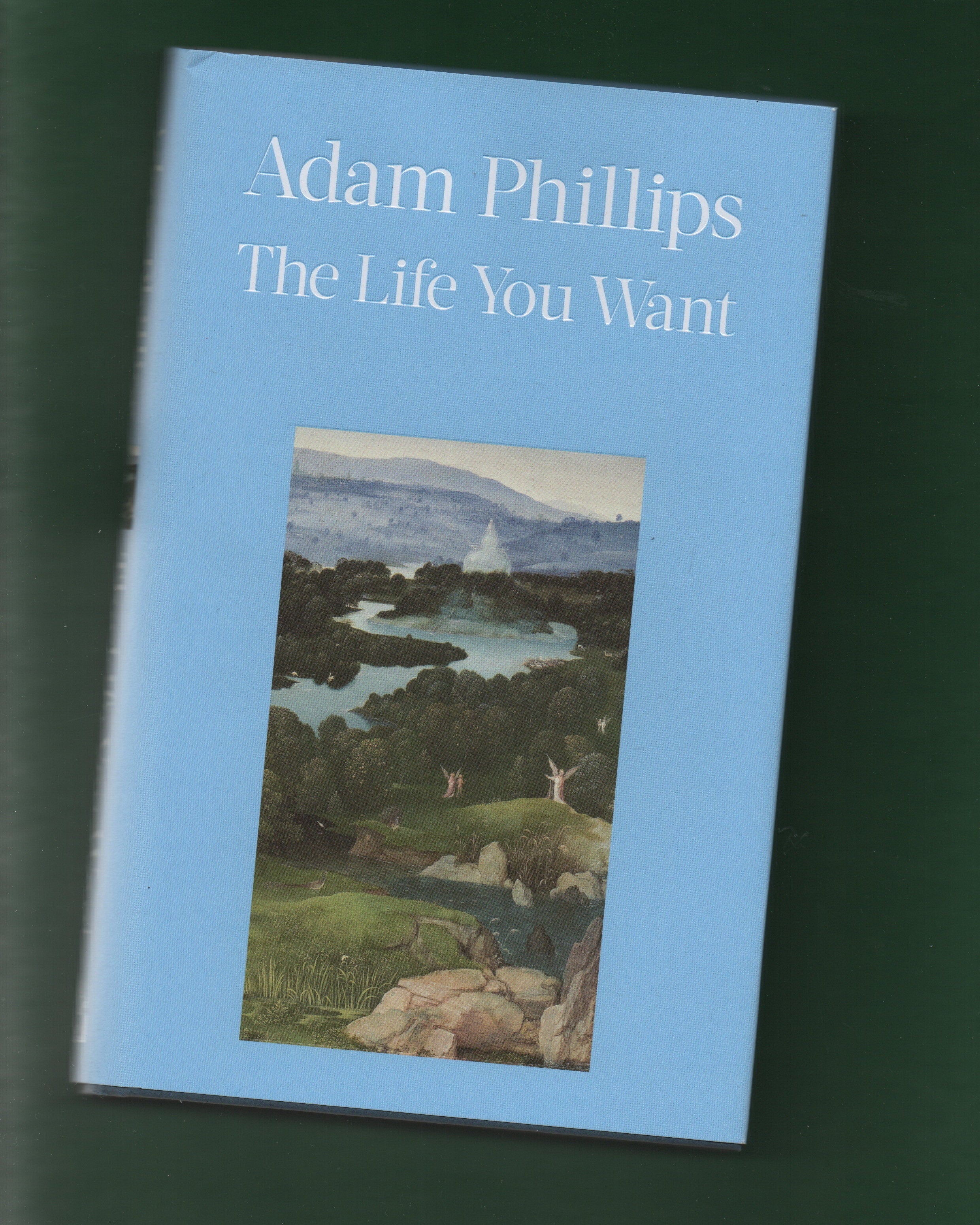 Book cover of 'The Life You Want' by Adam Phillips with a scenic illustration on a green background