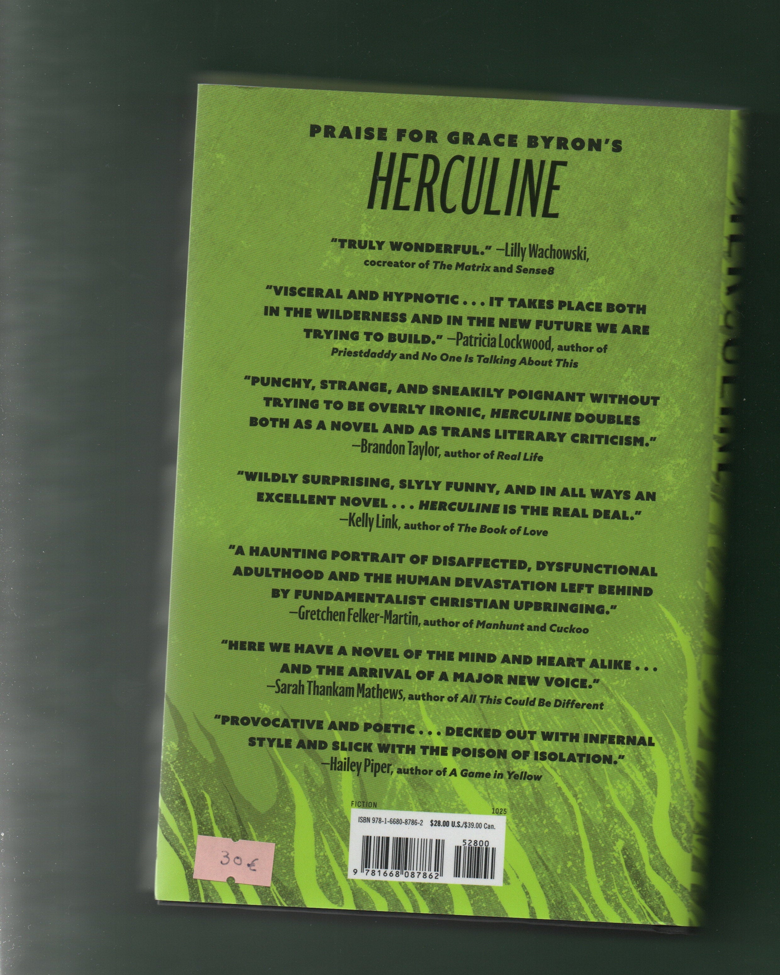 Back cover of a book with text and a barcode on a green background